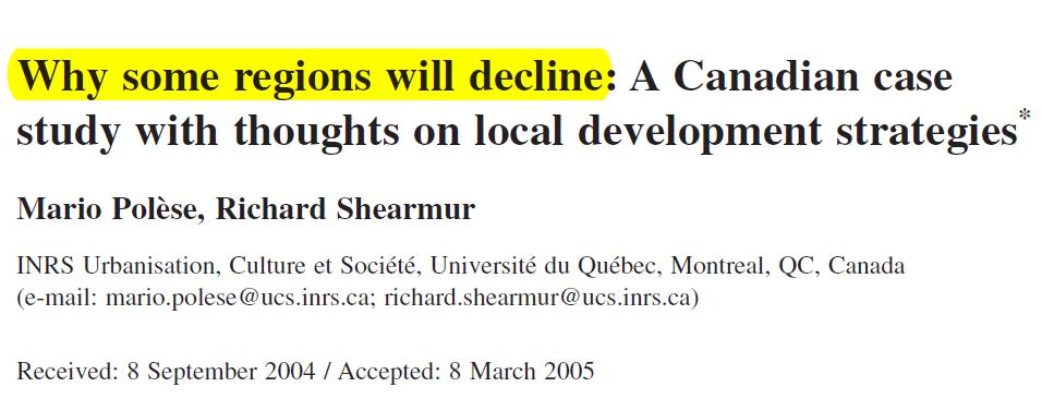 POLÈSE E SHEARMUR (2004) Evidenciou-se que em situações de crescimento econômico regiões periféricas tendem a ter migração líquida negativa, ao contrário de regiões centrais.