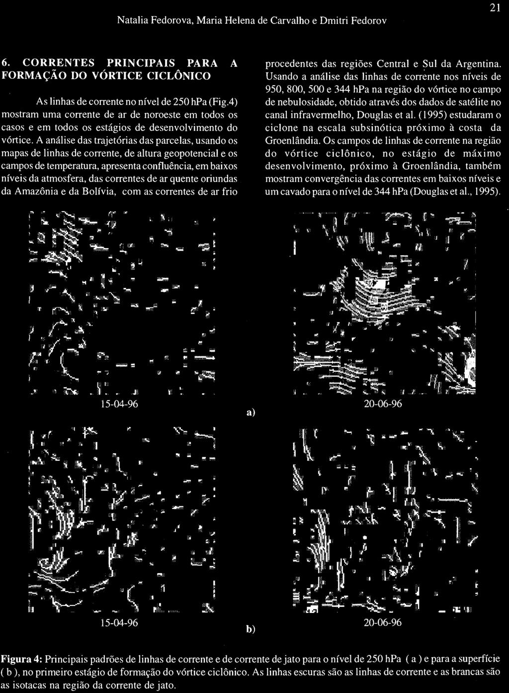 Os campos de linhas de corrente na região do vórtice ciclônico, no estágio de máximo desenvolvimento,