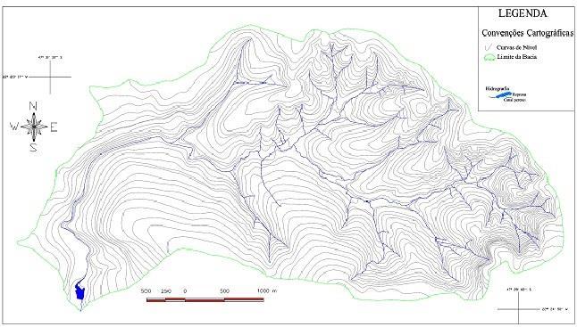 Figura 1 Carta Topográfica da Bacia Hidrográfica do Córrego Ibitinga.