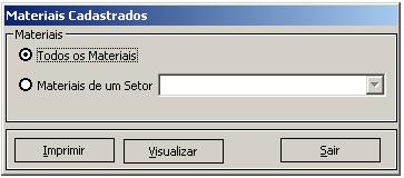 9.5.7. Materiais cadastrados O relatório permite exibir os materiais cadastrados conforme os setores que fazem parte.