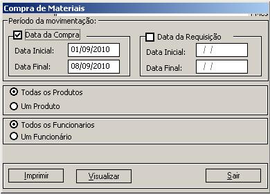 Materiais de um Setor: permite especificar um material que deseja visualizar os que estão cadastrados. Abaixo será apresentado o relatório dos materiais cadastrados: 9.5.8.