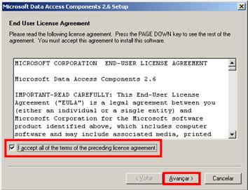 3. Selecione a opção: I accept all of the terms of the proceding license agreement para aceitar a licença de uso do sistema. 4. Clique em Avançar. 5. Aguarde a extração dos arquivos. 6.