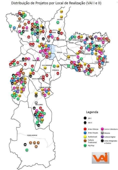 c) Mapa da Distribuição de Projetos VAI e VAI II na Cidade de