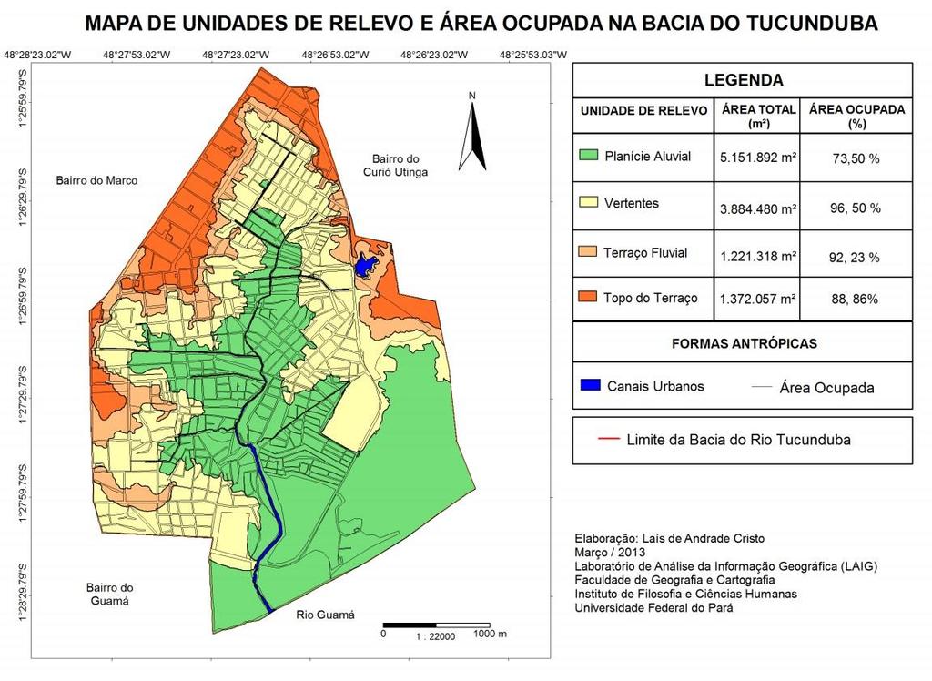 de relevo caracterizadas como vertente (5 a 8 metros) e terraço (9 a 12 metros). As áreas edificadas verticais ocupam 19.