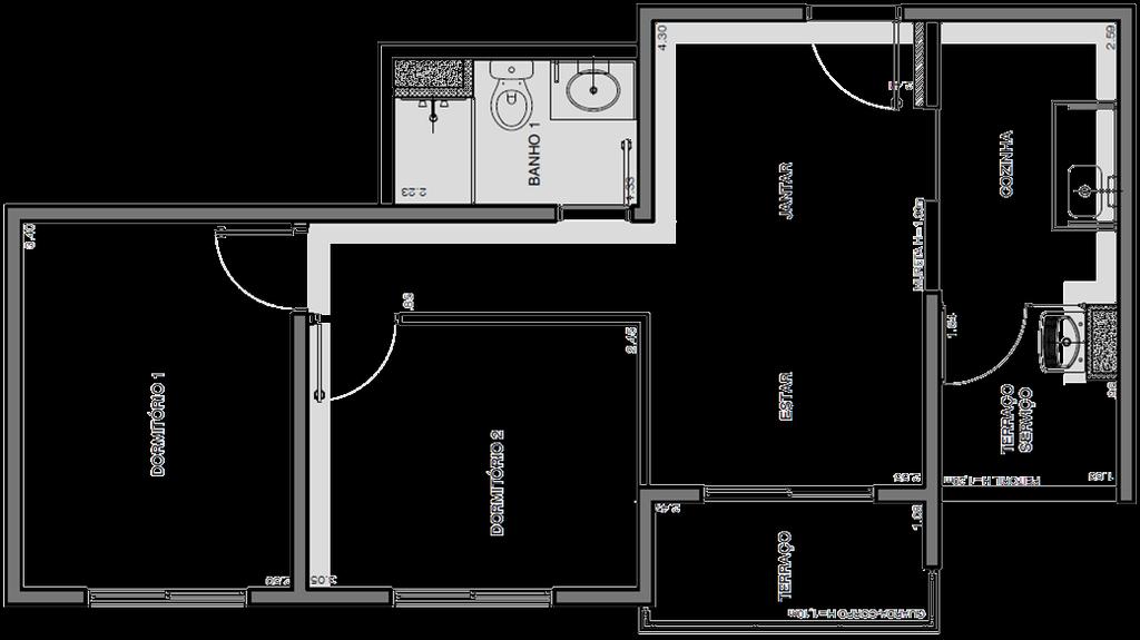 Planta Tipo 48m² - (Unidade da 2 Dorms.