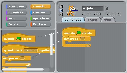 Depois de visto as estruturas sempre e se, existe também um bloco no Scratch que é a junção de ambos.