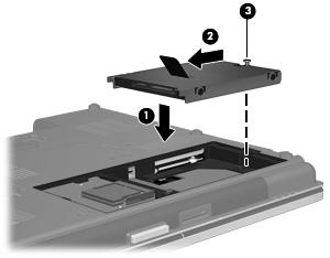 11. Erga a unidade de disco rígido (3), retirando-a do respectivo compartimento. Para instalar uma unidade de disco rígido: 1. Insira a unidade de disco rígido no respectivo compartimento (1). 2.