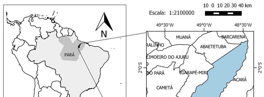 2. Materiais e métodos 2.1. Área de estudo O município de Moju está localizado no Nordeste do Estado do Pará, possuindo uma área de 9.