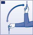 Role a caneta 10 vezes entre as palmas das mãos - é importante que a caneta seja mantida na horizontal (nivelada com o chão).