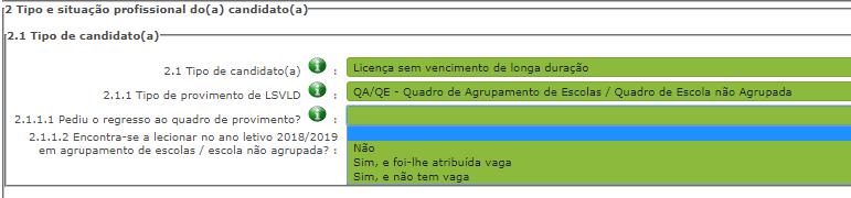 Imagem 9 Identificação do lugar de colocação Quadro de Agrupamento/Quadro de Escola No campo 2.1.