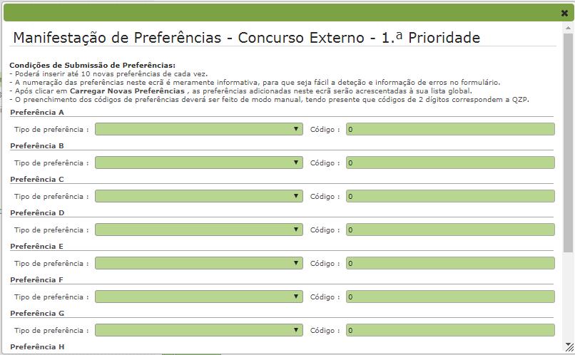 3.3.1 Manifestação de Preferências Concurso Externo - 1ª Prioridade No caso de não ser opositor ao concurso externo na 1ª. prioridade não terá oportunidade de manifestar preferências.