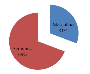 Relativamente ao género verificou-se que 69% dos utentes eram do sexo feminino e 31% do sexo masculino (Gráfico 1).