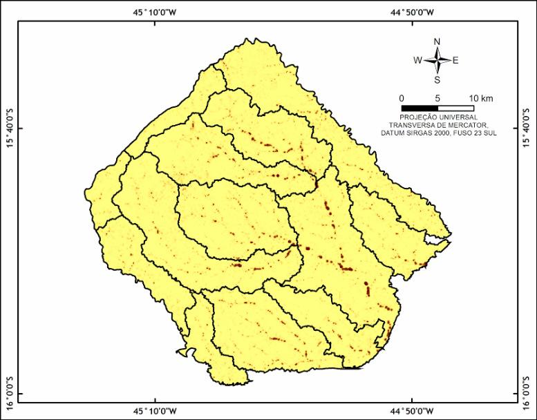 3.4 Fator topográfico LS A Figura 4 apresenta o fator LS calculado para a Margem B do município de São Francisco. Figura 4 Fator LS para o município de São Francisco. 3.