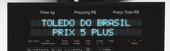 portaria 236/94 Capacidade de tara 9,995 Kg Display Vácuo fluorescente 2 linhas de 20 dígitos cada com 6 mm (L) x 11,5 mm (A) Alimentação elétrica Multivoltagem De 93,5 a 264,0 Vca (47 a 63 Hz)