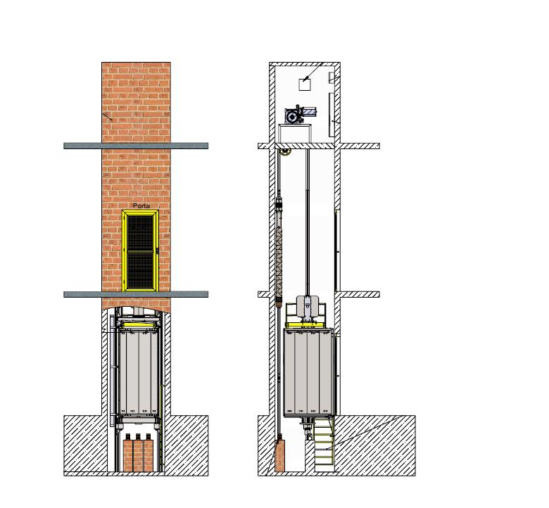 INFORMAÇÕES PARA O PROJETO 16 17 1 CARGUEIRO ELÉTRICO COM CASA DE MÁQUINAS 15 14 2 3 Casa de máquinas acima da última parada, facilitando montagem e manutenção; Fechamento do poço em alvenaria (por