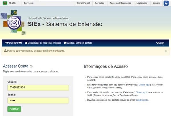 1. Login Para entrar no SIEx, clique no link abaixo: http://sistemas.ufmt.br/ufmt.siex/account/logon Depois de acessá-lo você será direcionado para a página de Login do SIEx.