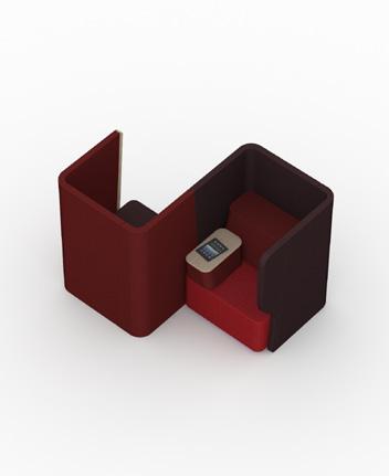 Privacy Pod Single S Two single casual workstations nested in an S configuration Seating 2 x single seats w/ right powered arm Partitions 2 x short corners, 2 x corner, P end cap, wooden end cap 1520