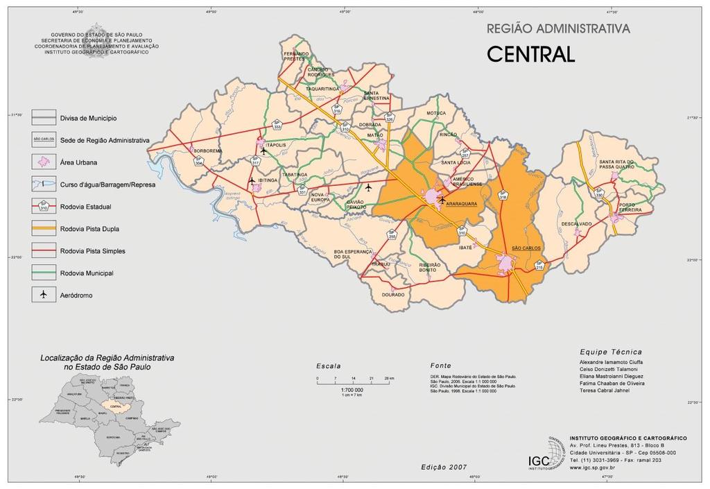 Figura 4. Localização da região administrativa central. Fonte: Instituto Geográfico e Cartográfico IGC, 2007.
