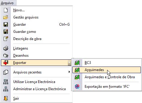 Exportação de medições e orçamentos Além de se poder obter directamente das listagens, a informação sobre as medições e orçamentos (se possuir a ligação ao Gerador de Preços).