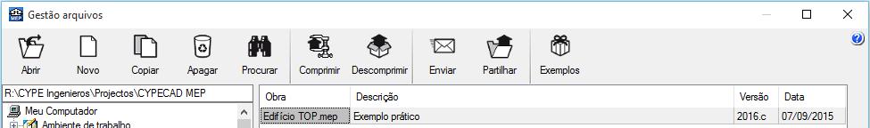 2 Em resumo, permite abrir um ficheiro, criar um novo, copiar, apagar, procurar, comprimir, descomprimir, enviar e partilhar ficheiros de obras.