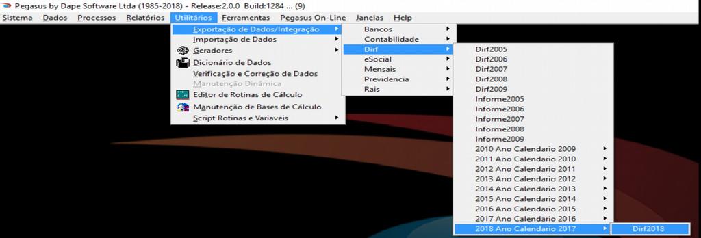 IX - Exportação / Importação da DIRF Exportação Após o processamento e conferência das informações geradas pelo PEGASUS, é hora de