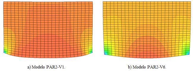 Efeito arco em estruturas de alvenaria estrutural Abaixo seguem as imagens dos modelos numéricos, com a definição da malha e espectro de tensões, além da deformação do painel.