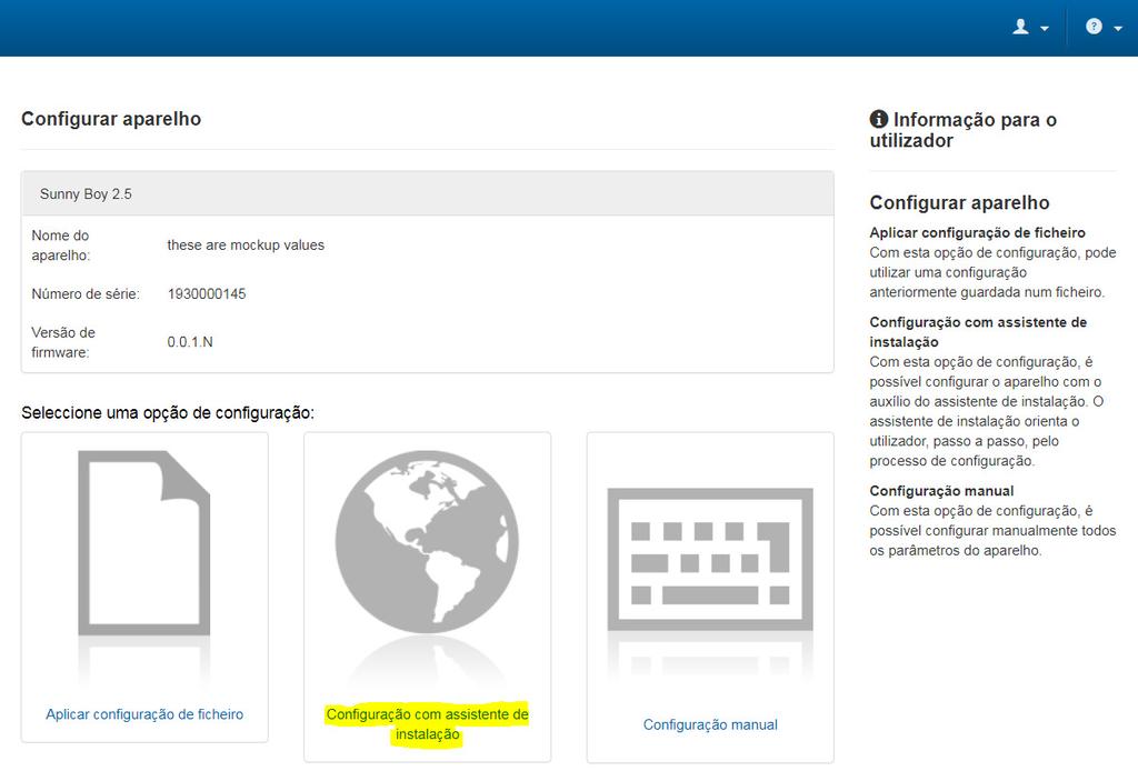 2. ASSISTENTE DE CONFIGURAÇÃO Após fazer o login na interface Web do inversor, aparecerá a tela Configurar Aparelho.