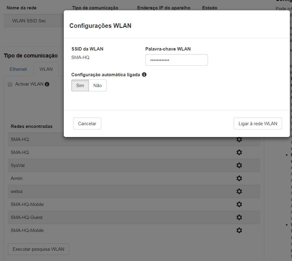 2.1. CONFIGURAÇÃO DA REDE a) Cabo Ethernet: Selecionar Configuração automática ligada [SIM] para que as configurações de endereçamento sejam automaticamente definidas ou [NÃO] para selecionar