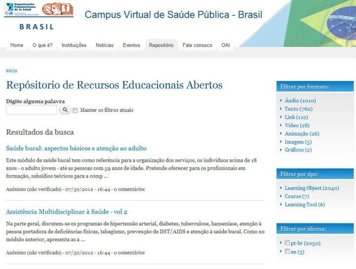 Recursos educacionais, sendo: 2034 objetos de