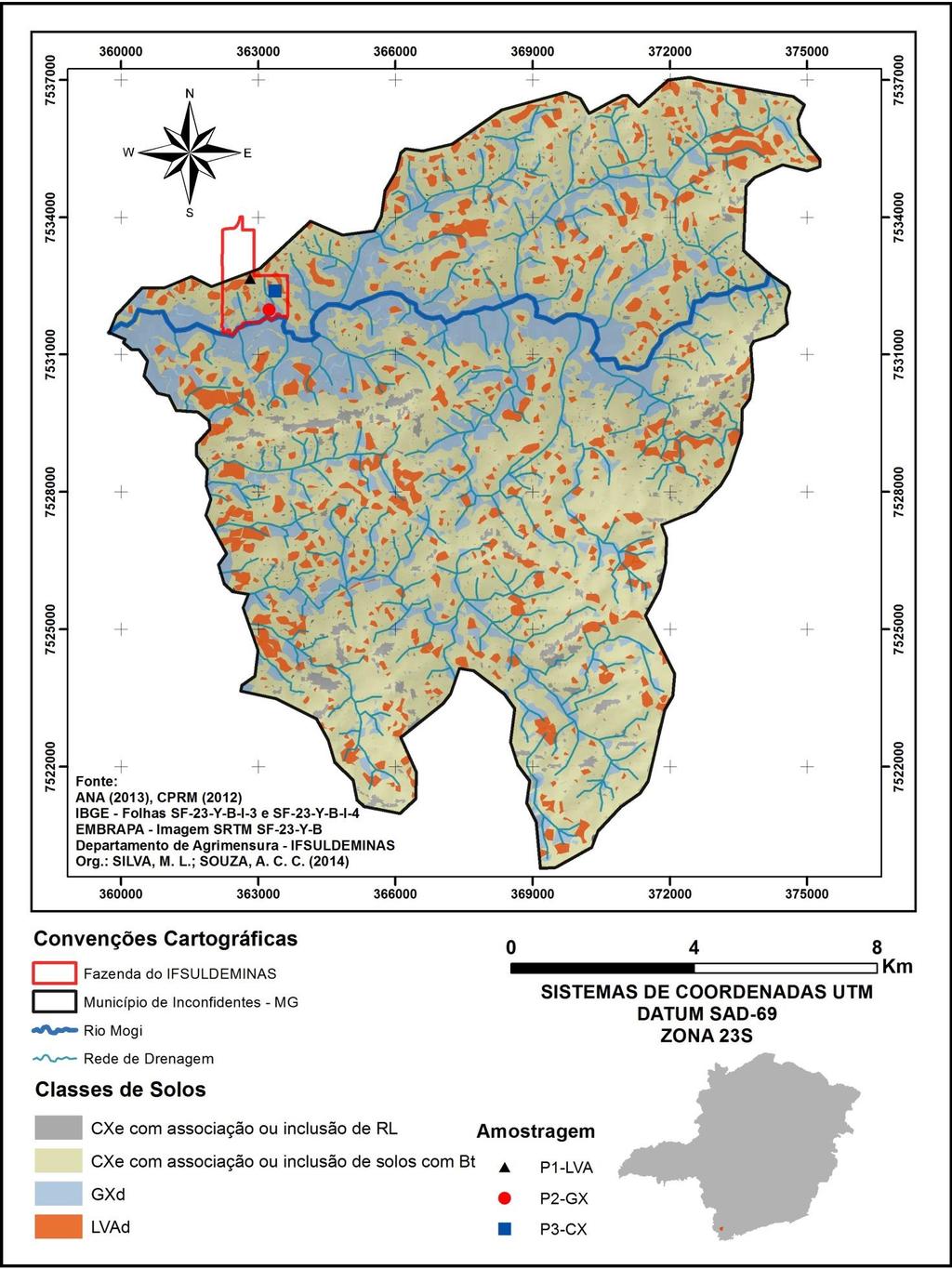 estudados em maior profundidade, em campo e através de análises físico-químicas. Figura 9. Mapa de solos do município de Inconfidentes-MG.