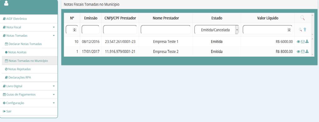 Notas Rejeitadas Caso alguma nota tenha sido