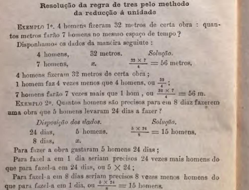 professor. Figura 4: Lacerda (1890) ensino de regra de três por redução à unidade.