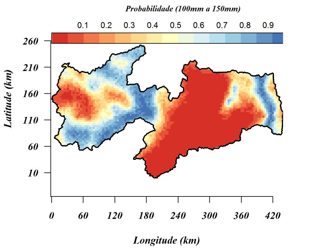 27 Figura 5 - Mapa de probabilidade da precipitação mediana entre 50 e 100 mm no Trimestre Chuvoso.