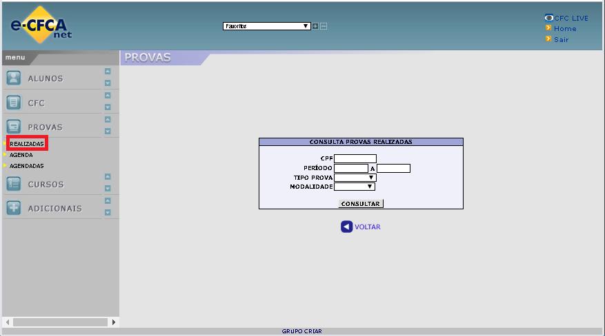 5. CONSULTA DE PROVAS REALIZADAS Após a realização da prova e a digitalização dos documentos, o resultado será enviado automaticamente ao Sistema e-cnhsp.