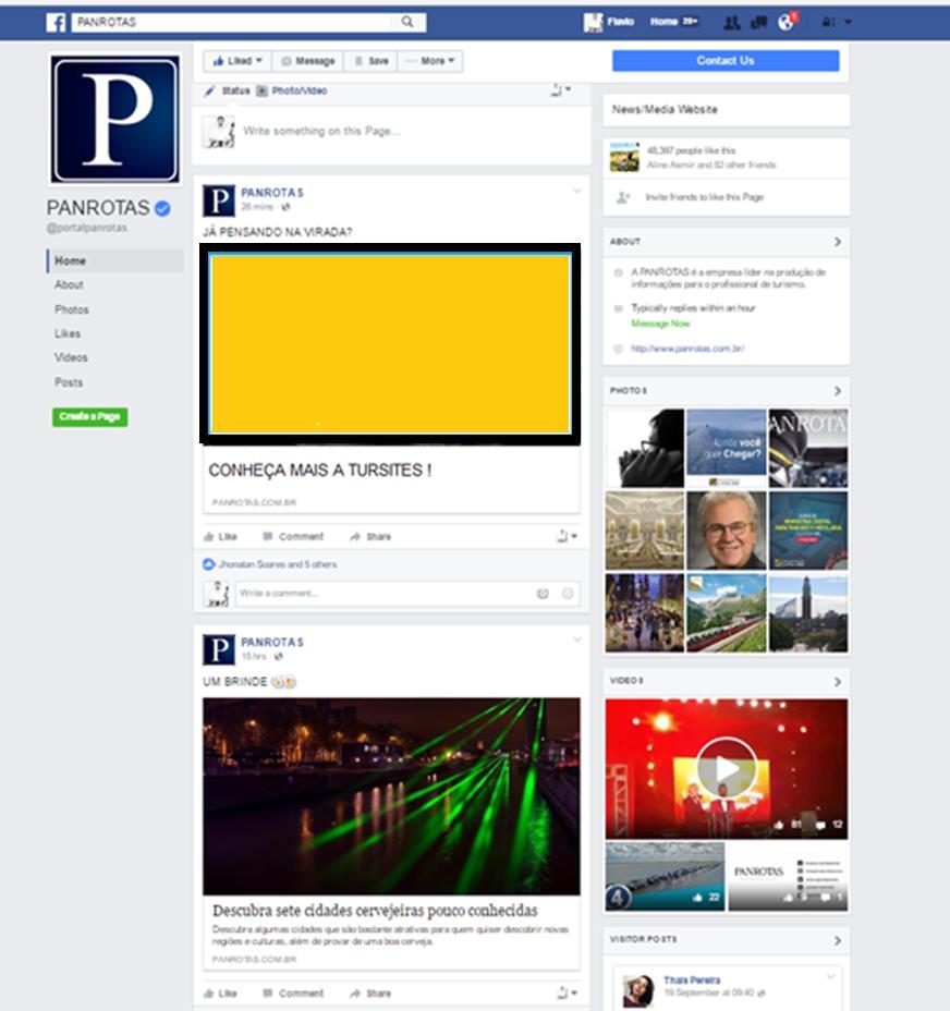 FACEBOOK PANROTAS Endosso de um vídeo institucional, imagem ou link através de nossa página no Facebook. Hoje são mais de 68.