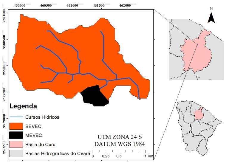 FIGURA 1. Mapa de localização da Bacia Experimental do Curu, Pentecoste.