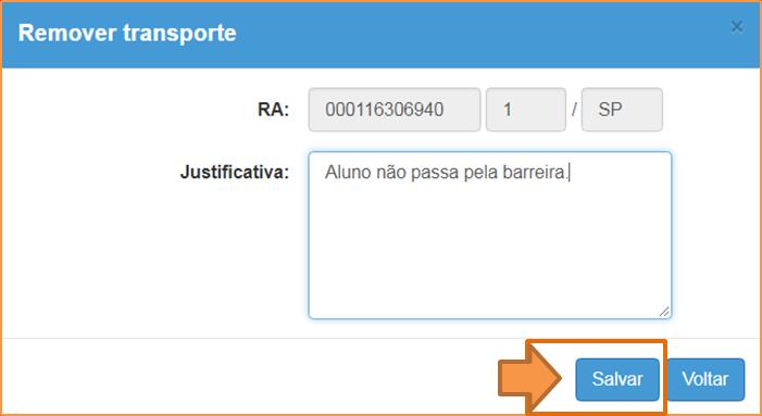 Ao clicar no ícone para remover a indicação, o sistema apresentará o