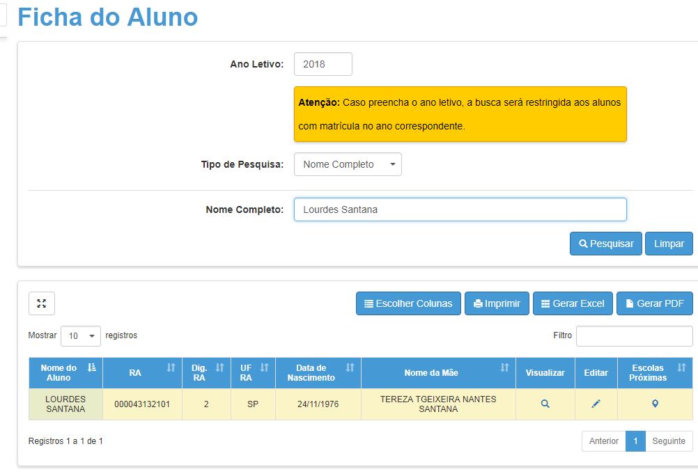 2ª ETAPA - REGISTRAR A INDICAÇÃO DO ALUNO NO TRANSPORTE ESCOLAR Ao encontrar o aluno pesquisado, passa-se à etapa