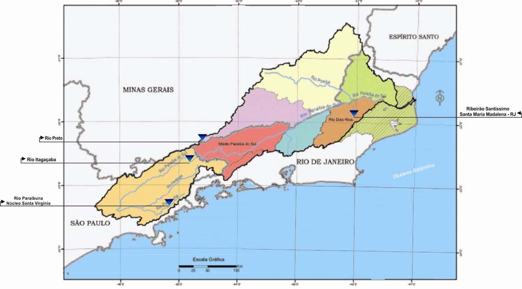 Figura 1 Rios da bacia do Paraíba do Sul em São Paulo, Rio de
