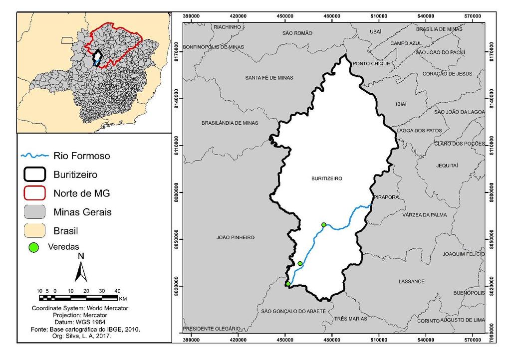 Figura 1- Localização do município de Buritizeiro e das Veredas em análise.