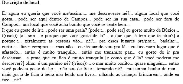 II CONGRESSO INTERNACIONAL DE LINGUÍSTICA E FILOLOGIA XX CONGRESSO NACIONAL DE LINGUÍSTICA E FILOLOGIA Exemplo 04: Nos exemplos 04 e 05, como descrição de local e relato de procedimento (abaixo) com