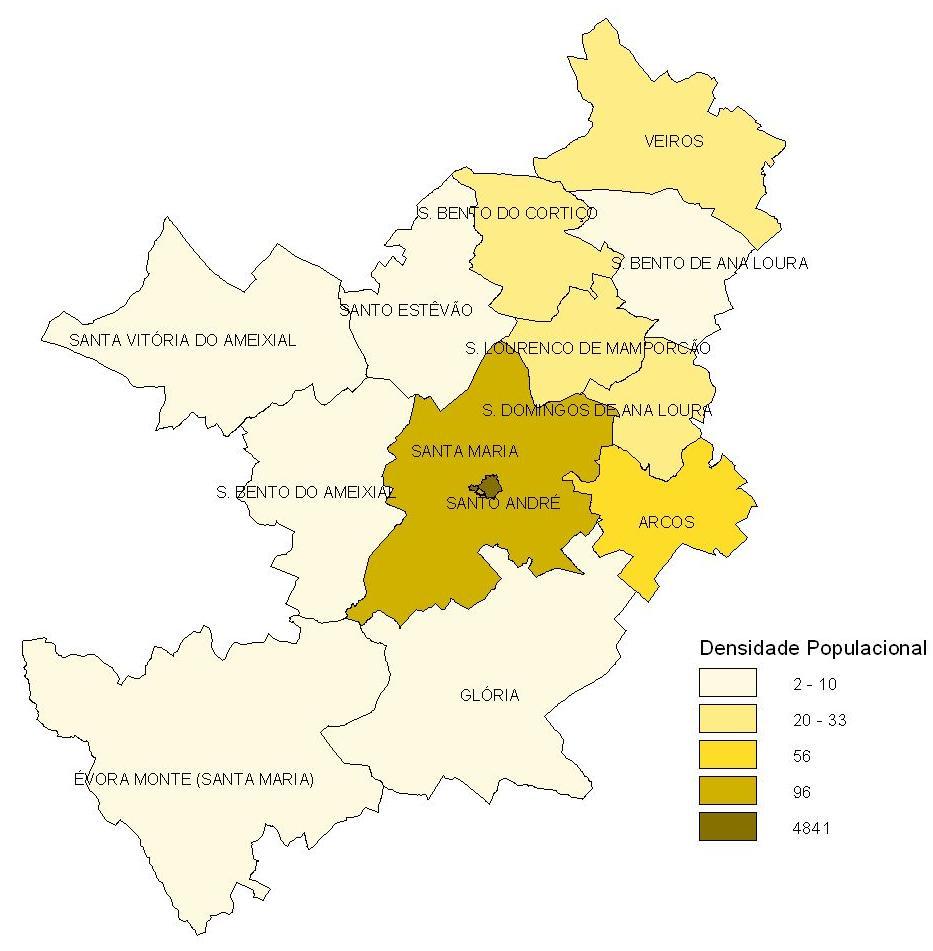 População Residente por freguesia - 2001 Densidade populacional por freguesia - 2001 Densidade