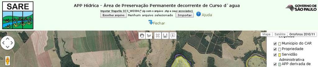 Importando um shapefile Os polígonos podem ser desenhados no SARE ou importados de um arquivo no formato shapefile.