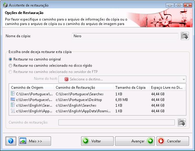 4. Se você deseja restaurar a pasta de pesquisa e os arquivos ao caminho original, selecione a opção Restaurar no caminho original. 5.