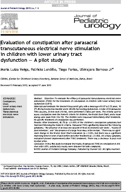 ANEXO P Artigo publicado sobre o tema Evaluation of constipation after parassacral transcutaneous