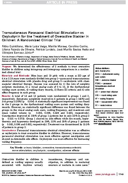 ANEXO Q Artigo publicado sobre o tema Transcutaneous Parasacral Electrical Stimulation vs