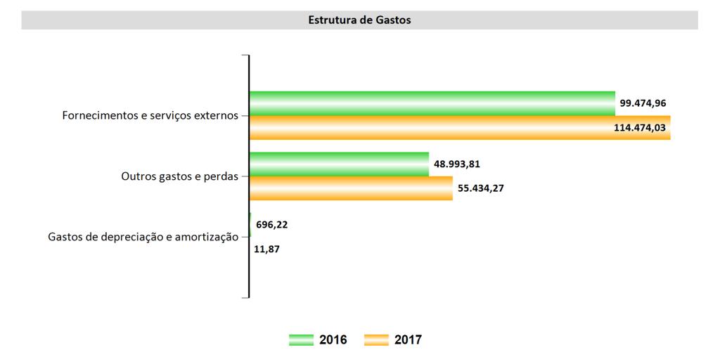 Relativamente aos gastos incorridos no período económico ora findo, apresenta-se de seguida a