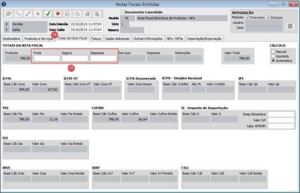 [14] Clique na aba Totais da Nota Fiscal [15] Se
