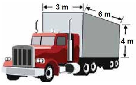 31. A carroceria de um caminhão-baú, como o da figura abaixo, tem 3 m de largura, 6 m de comprimento e 4 m de altura. Qual a capacidade da carroceria deste caminhão? (A) 13 m³. (B) 22 m³. (C) 27 m³.