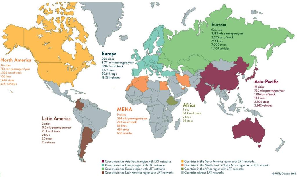 42 Figura 28 Sistemas VLT pelo mundo em 2015. Fonte: UITP, 2015.